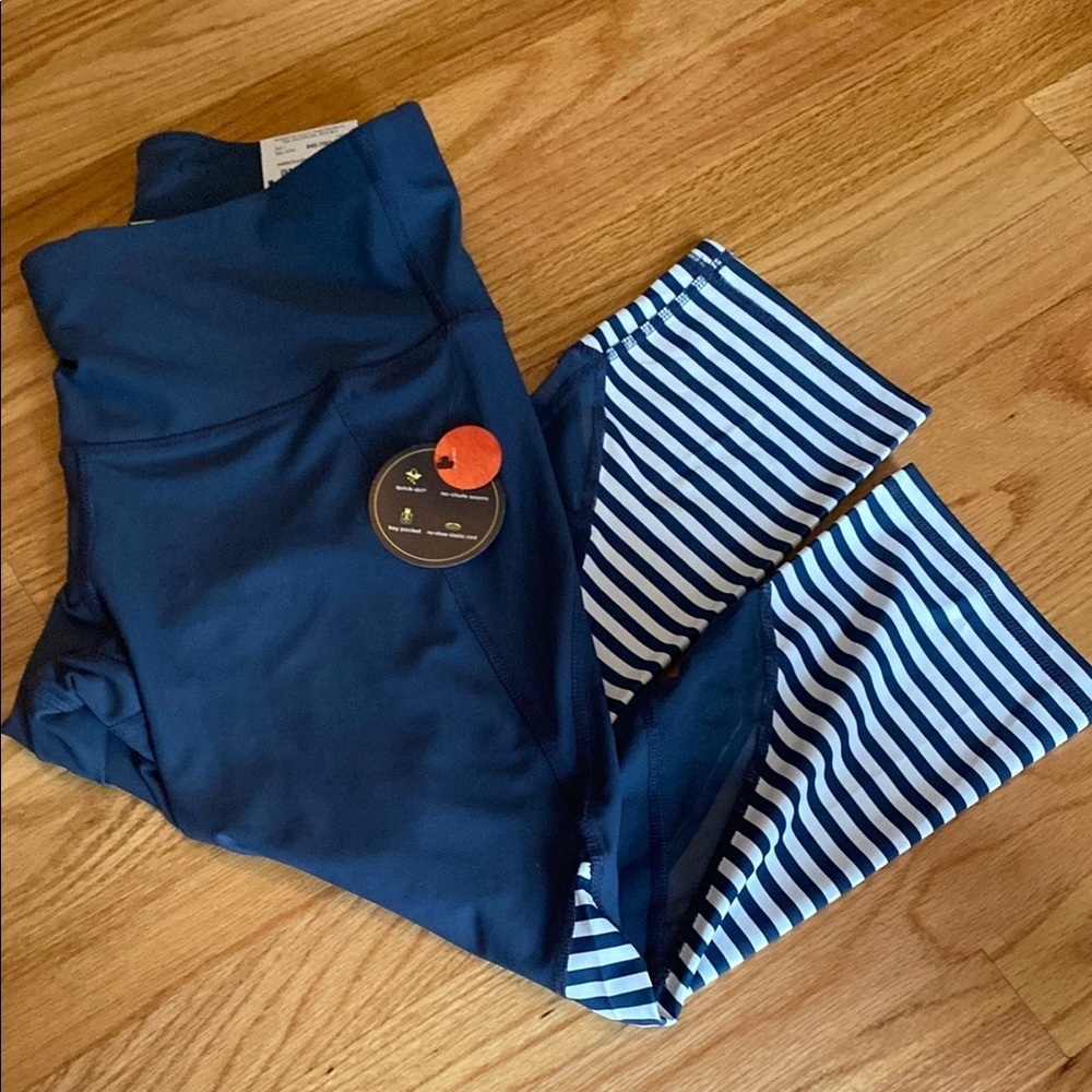 Navy and White Striped Leggings